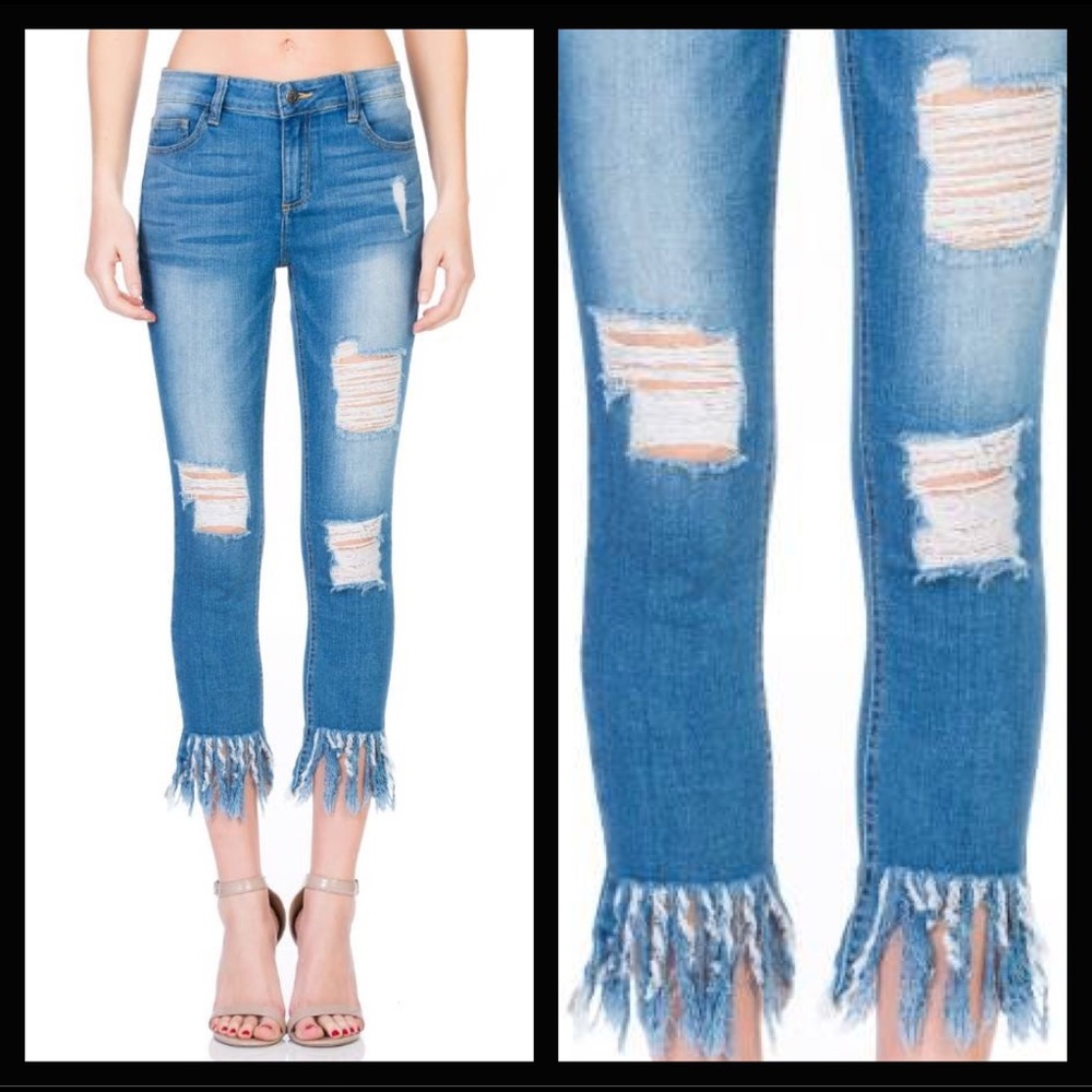 🆕 Cello Fringe Hem Distressed Jeans